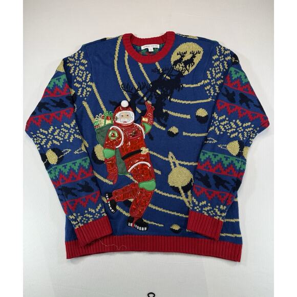 Celebrate Together Ugly Christmas Sweater L Santa Astronaut Novelty Galaxy Space - Picture 1 of 7